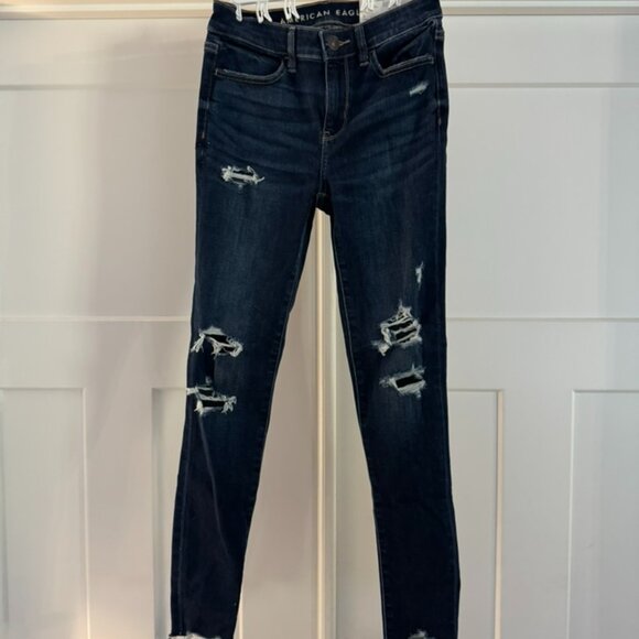American Eagle Jegging Women’s Size 2 (26W) Dark Wash Distressed Skinny Jeans - Picture 1 of 4